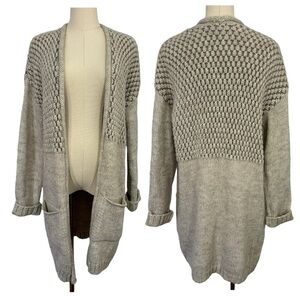 Kismet Chunky Knit Cardigan Sweater Womens S Cream Grey Neutral Casual Cozy EUC